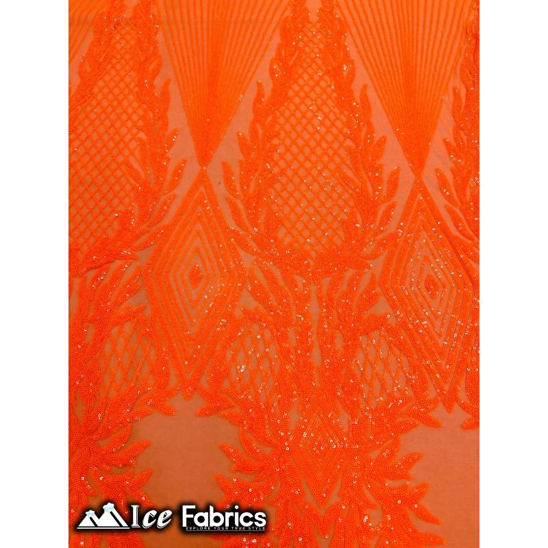 New Diamonds Design Sequin Fabric 4 Way Stretch SequinICE FABRICSICE FABRICSNeon OrangeNew Diamonds Design Sequin Fabric 4 Way Stretch Sequin ICE FABRICS
