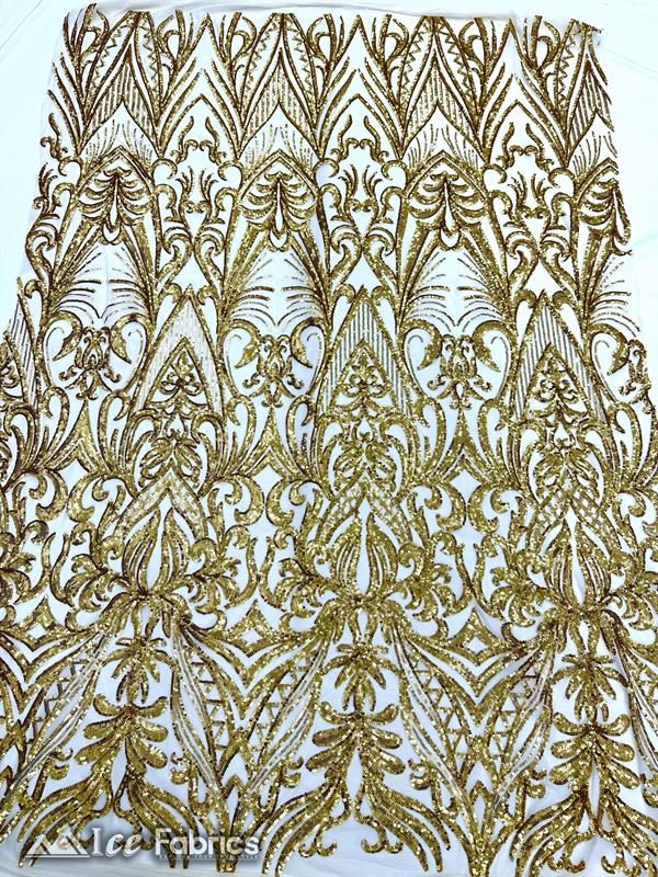 New Embroidered 4 Way Stretch Spandex Sequin FabricICE FABRICSICE FABRICSBy The Yard (60" Wide)GoldNew Embroidered 4 Way Stretch spandex Sequin Fabric ICE FABRICS
