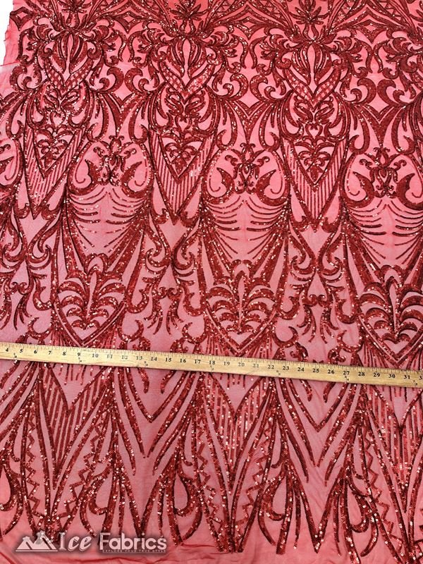 New Embroidered 4 Way Stretch Spandex Sequin FabricICE FABRICSICE FABRICSBy The Yard (60" Wide)RedNew Embroidered 4 Way Stretch spandex Sequin Fabric ICE FABRICS
