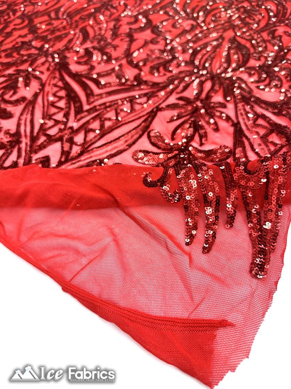 New Embroidered 4 Way Stretch Spandex Sequin FabricICE FABRICSICE FABRICSBy The Yard (60" Wide)RedNew Embroidered 4 Way Stretch spandex Sequin Fabric ICE FABRICS
