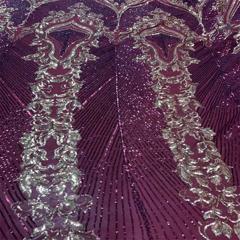 New Embroidery 4 Way Stretch Sequins Lace On Mesh FabricICEFABRICICE FABRICSBurgundy&GoldNew Embroidery 4 Way Stretch Sequins Lace On Mesh Fabric ICEFABRIC