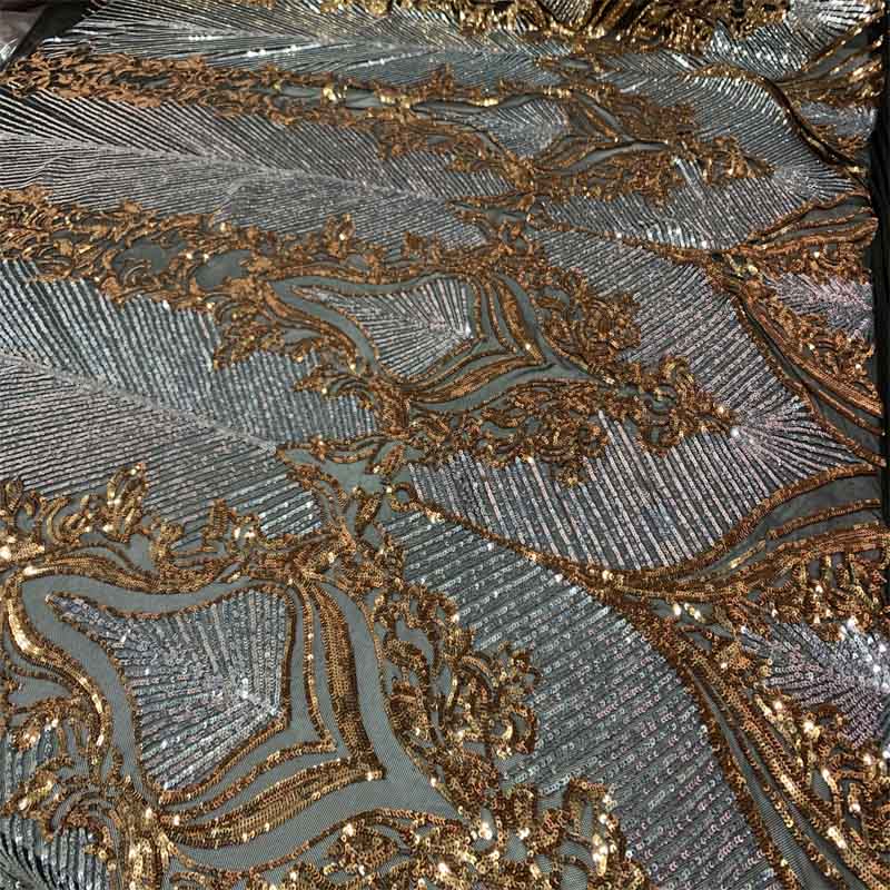 New Embroidery 4 Way Stretch Sequins Lace On Mesh FabricICEFABRICICE FABRICSSilver&Gold on Black meshNew Embroidery 4 Way Stretch Sequins Lace On Mesh Fabric ICEFABRIC
