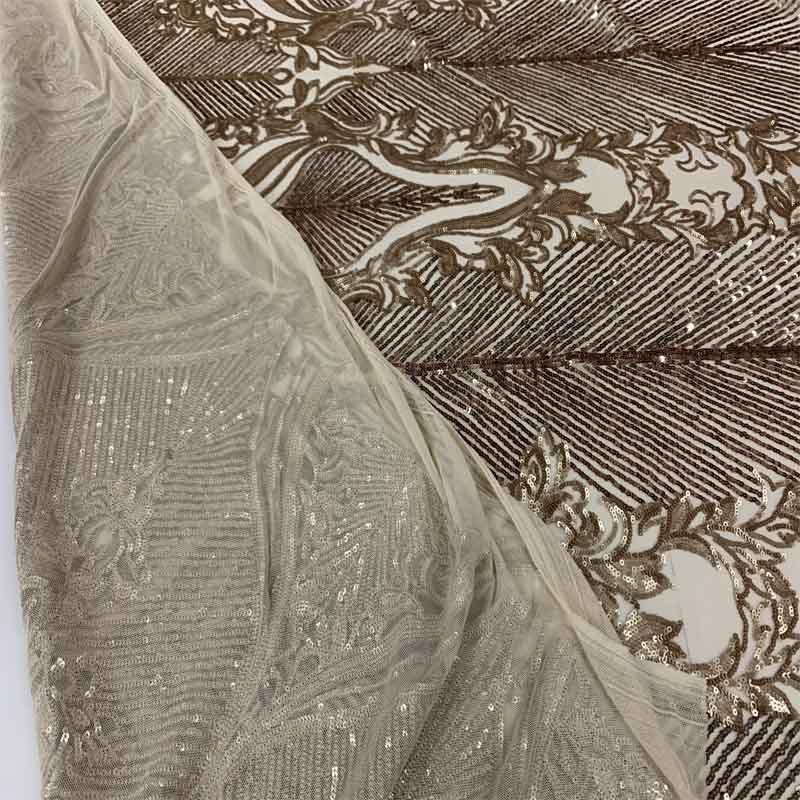 New Embroidery 4 Way Stretch Sequins Lace On Mesh FabricICEFABRICICE FABRICSChampagneNew Embroidery 4 Way Stretch Sequins Lace On Mesh Fabric ICEFABRIC