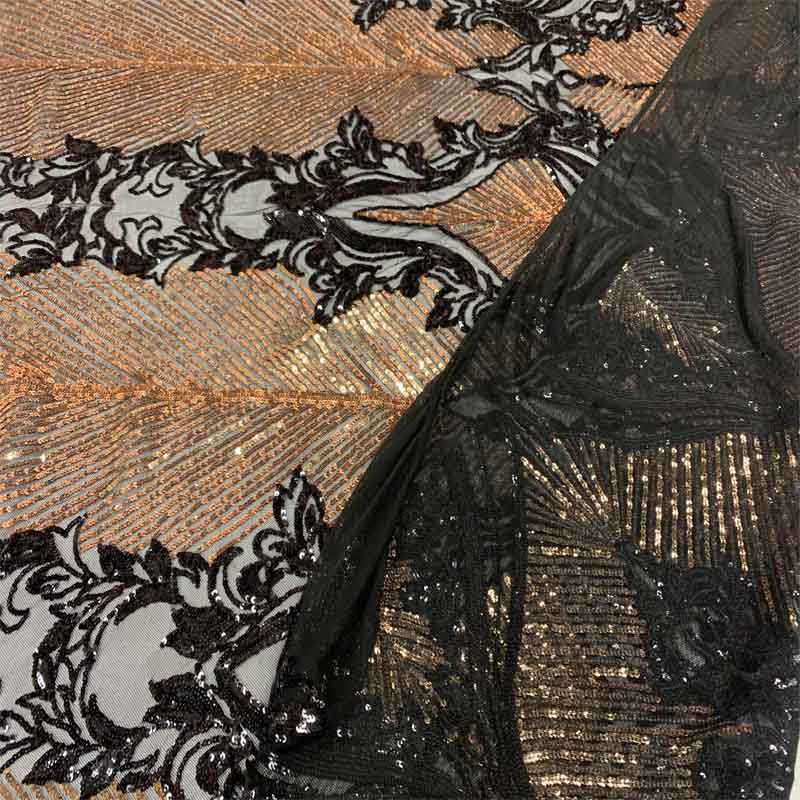 New Embroidery 4 Way Stretch Sequins Lace On Mesh FabricICEFABRICICE FABRICSBlack&Gold on Black MeshNew Embroidery 4 Way Stretch Sequins Lace On Mesh Fabric ICEFABRIC