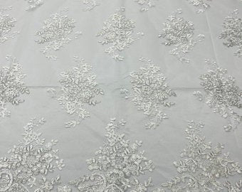 Of White Lace Fabric _ Embroidered Floral Flowers Lace on Mesh FabricICE FABRICSICE FABRICSBy YardOf White Lace Fabric _ Embroidered Floral Flowers Lace on Mesh Fabric ICE FABRICS