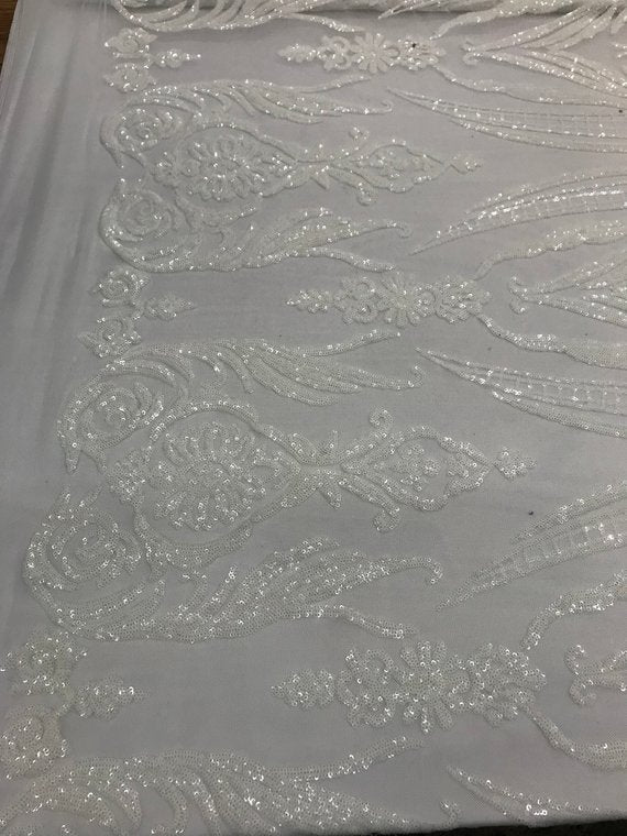 Off White Arabic Design Embroidered 4 Way Stretch Sequin Fabric Sold By The YardICE FABRICSICE FABRICSOff White Arabic Design Embroidered 4 Way Stretch Sequin Fabric Sold By The Yard ICE FABRICS