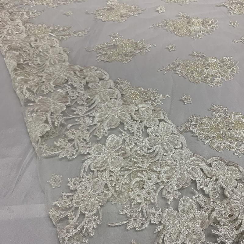 Off White Beaded Fabric _ Lace Floral embroidered fabric _ Bridal FabricICEFABRICICE FABRICSOff WhitePer Yard (36 Inches)Off White Beaded Fabric _ Lace Floral embroidered fabric _ Bridal Fabric ICEFABRIC