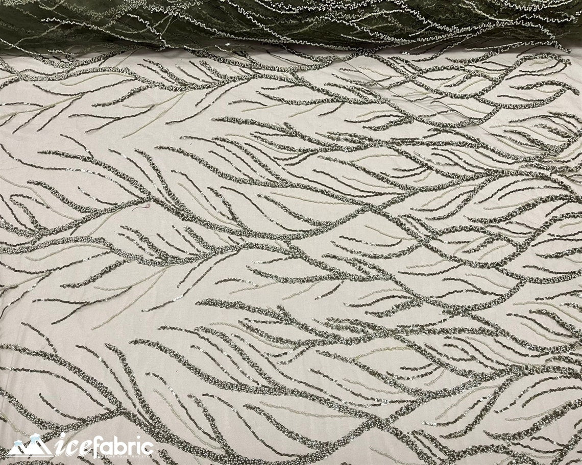 Olive Green Handmade Beaded Fabric / Lace Fabric With SequinICE FABRICSICE FABRICSBy the yardOlive Green Handmade Beaded Fabric / Lace Fabric With Sequin ICE FABRICS