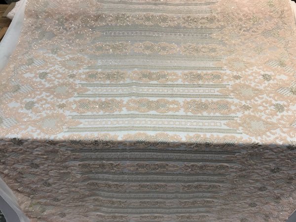 Peach New Elegant Design Full Embroidered Sequin 4 Way Stretch Fabric Sold By The YardICE FABRICSICE FABRICSPeach New Elegant Design Full Embroidered Sequin 4 Way Stretch Fabric Sold By The Yard ICE FABRICS