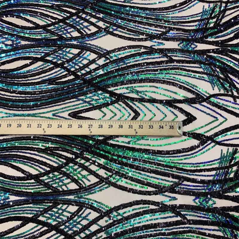 Peacock Design 4 Way Stretch Sequins (Iridescent) Fabric By The YardICEFABRICICE FABRICSGreen On Nude MeshPeacock Design 4 Way Stretch Sequins (Iridescent) Fabric By The Yard ICEFABRIC