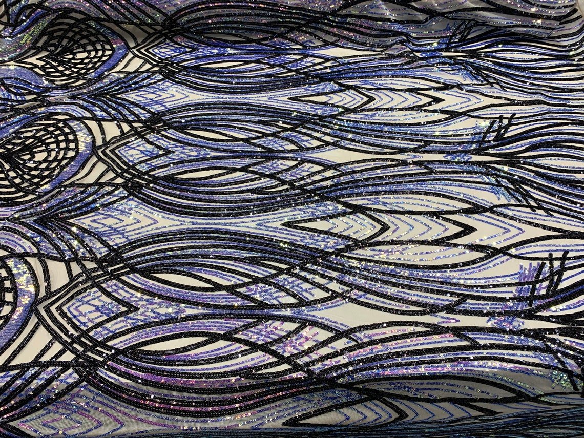Peacock Iridescent Purple-Lilac-Black Sequin Fabric on 4 Way stretch MeshICE FABRICSICE FABRICSBy The YardPeacock Iridescent Purple-Lilac-Black Sequin Fabric on 4 Way stretch Mesh ICE FABRICS