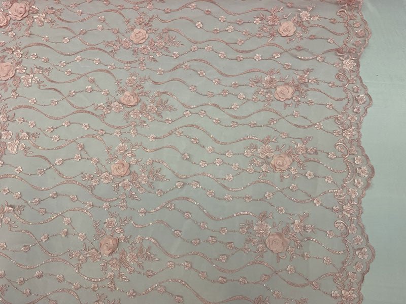Pink Embroidered Modern 3D Flowers Mesh Lace Fabric By The YardICEFABRICICE FABRICSPink Embroidered Modern 3D Flowers Mesh Lace Fabric By The Yard ICEFABRIC