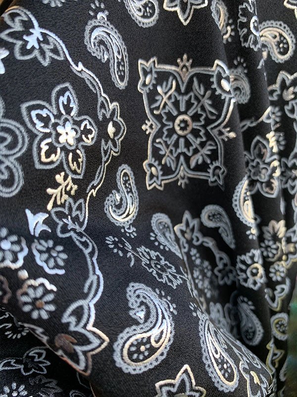 Poly Spandex 4 Way Stretch Fabric Bandanna Pattern Design Sold By The YardSpandex FabricICEFABRICICE FABRICSBlackPoly Spandex 4 Way Stretch Fabric Bandanna Pattern Design Sold By The Yard ICEFABRIC