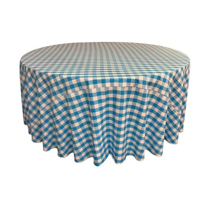 Polyester 90 Inch Checkered Round TableclothsICEFABRICICE FABRICSTurquoise1Polyester 90 Inch Checkered Round Tablecloths ICEFABRIC