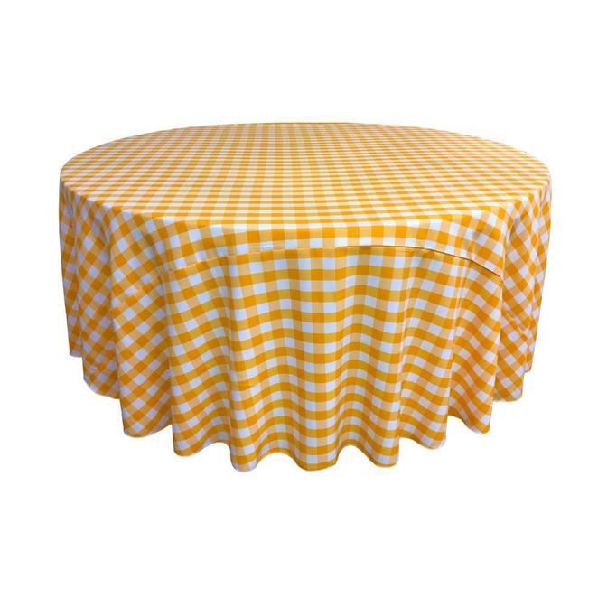 Polyester 90 Inch Checkered Round TableclothsICEFABRICICE FABRICSDark Yellow1Polyester 90 Inch Checkered Round Tablecloths ICEFABRIC