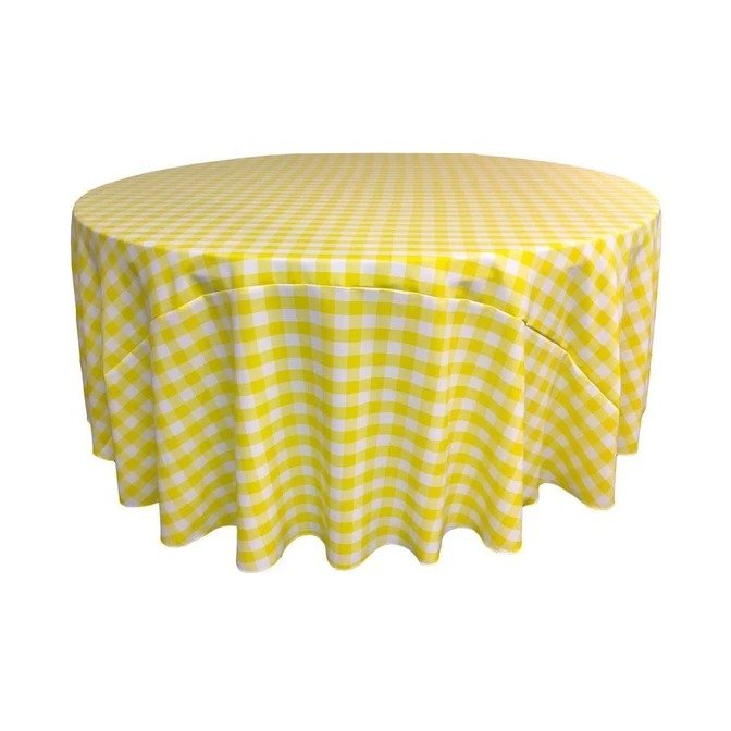 Polyester 90 Inch Checkered Round TableclothsICEFABRICICE FABRICSLight Yellow1Polyester 90 Inch Checkered Round Tablecloths ICEFABRIC