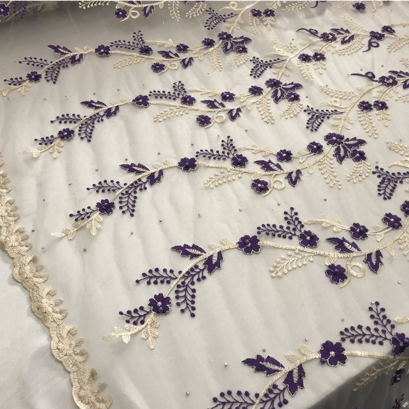 Purple Flower Design Prom Bridal Fabric Embroidered Mesh LaceICE FABRICSICE FABRICSPurple Flower Design Prom Bridal Fabric Embroidered Mesh Lace ICE FABRICS