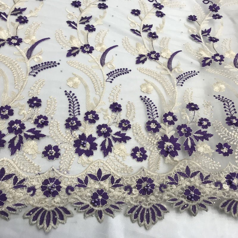 Purple Flower Design Prom Bridal Fabric Embroidered Mesh LaceICE FABRICSICE FABRICSPurple Flower Design Prom Bridal Fabric Embroidered Mesh Lace ICE FABRICS