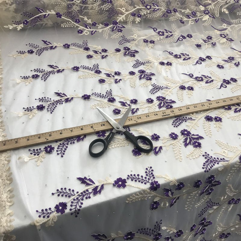 Purple Flower Design Prom Bridal Fabric Embroidered Mesh LaceICE FABRICSICE FABRICSPurple Flower Design Prom Bridal Fabric Embroidered Mesh Lace ICE FABRICS