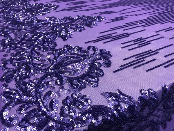 Purple Luxury Design Embroidered 4 Way Stretch Sequin Fabric Sold By The Yard For Bridal-wareICE FABRICSICE FABRICSPurple Luxury Design Embroidered 4 Way Stretch Sequin Fabric Sold By The Yard For Bridal-ware ICE FABRICS