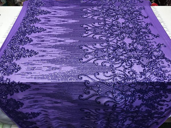 Purple Luxury Design Embroidered 4 Way Stretch Sequin Fabric Sold By The Yard For Bridal-wareICE FABRICSICE FABRICSPurple Luxury Design Embroidered 4 Way Stretch Sequin Fabric Sold By The Yard For Bridal-ware ICE FABRICS