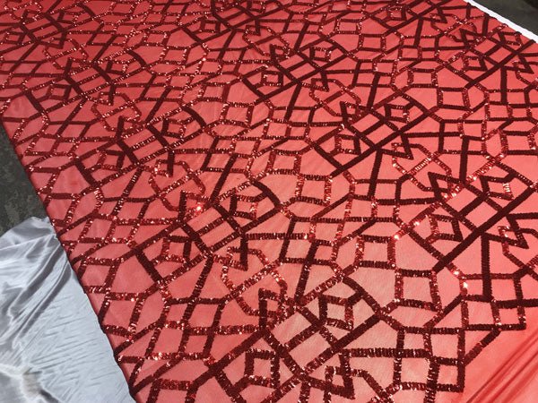 Red Elegant Design Embroidered Sequin 4 Way Stretch Fabric For Wedding Prom Fashion DressesICE FABRICSICE FABRICSRed Elegant Design Embroidered Sequin 4 Way Stretch Fabric For Wedding Prom Fashion Dresses ICE FABRICS