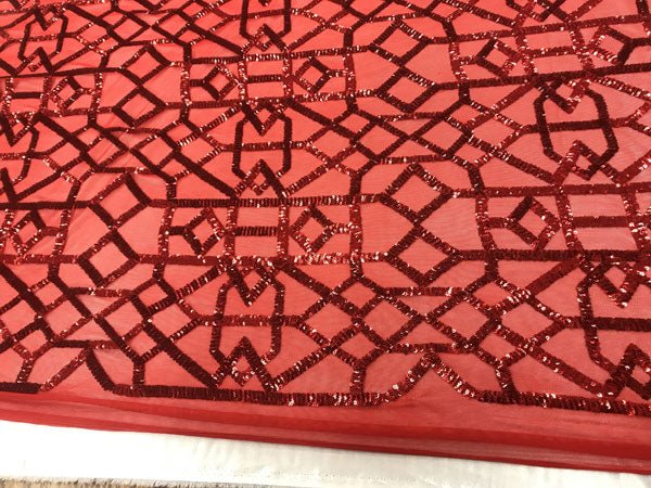 Red Elegant Design Embroidered Sequin 4 Way Stretch Fabric For Wedding Prom Fashion DressesICE FABRICSICE FABRICSRed Elegant Design Embroidered Sequin 4 Way Stretch Fabric For Wedding Prom Fashion Dresses ICE FABRICS