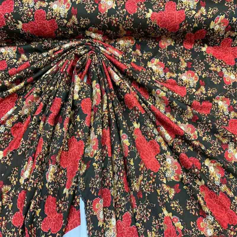 Red Floral Flowers on Brown Background Very Soft and Flowy Organic Rayon Challis FabricICEFABRICICE FABRICSChallis FabricRed Floral Flowers on Brown Background Very Soft and Flowy Organic Rayon Challis Fabric ICEFABRIC
