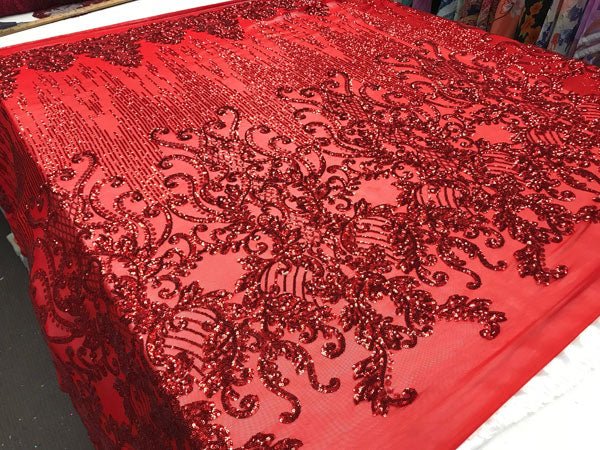 Red Luxury Design Embroidered Craft 4 Way Stretch Sequin Fabric Sold By The YardICE FABRICSICE FABRICSRed Luxury Design Embroidered Craft 4 Way Stretch Sequin Fabric Sold By The Yard ICE FABRICS