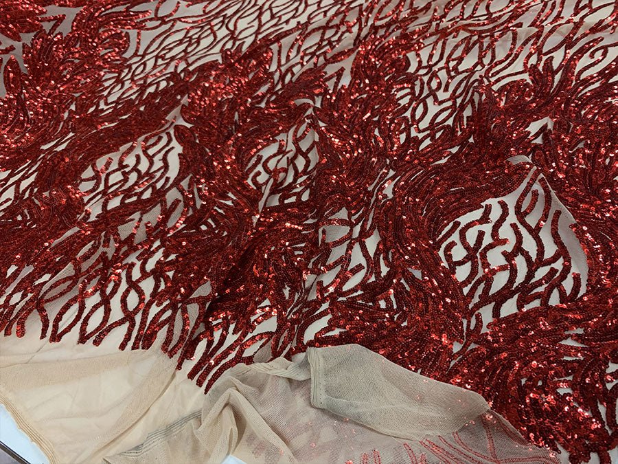 Red on Nude Mesh _ Iridescent Fabric _ Stretch Sequins Fabric _ Mesh LaceICEFABRICICE FABRICSRed On Nude MeshRed on Nude Mesh _ Iridescent Fabric _ Stretch Sequins Fabric _ Mesh Lace ICEFABRIC