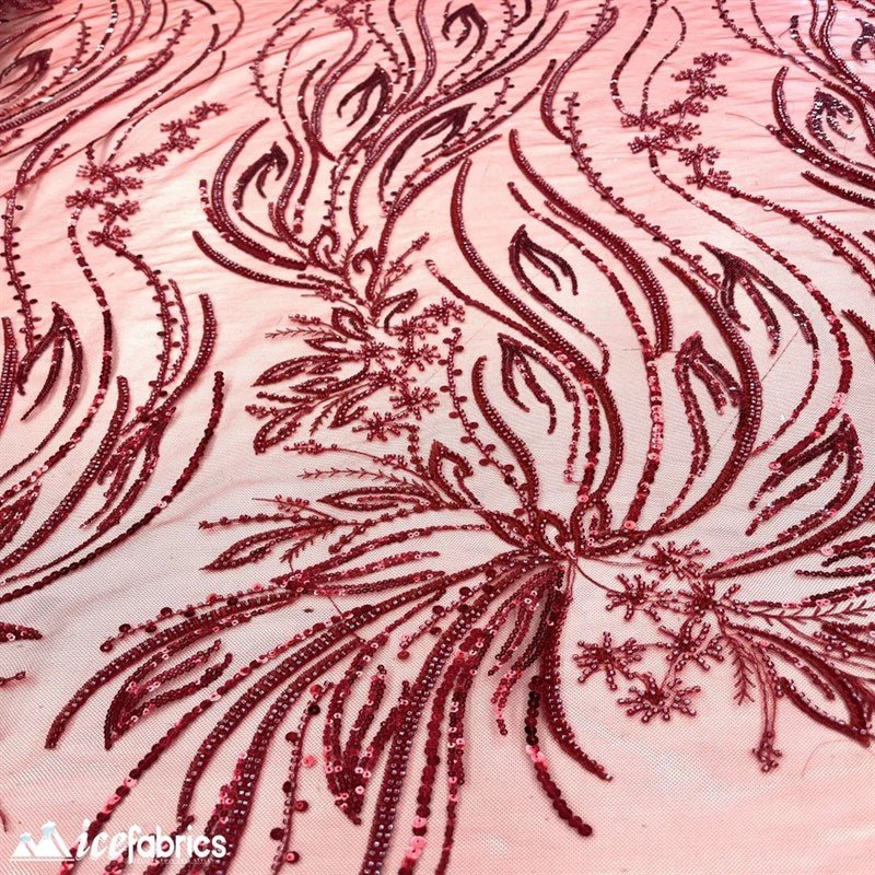 Rose Floral Embroidery Beaded Fabric Mesh SequinICE FABRICSICE FABRICSBy The Yard (48 inches Wide)Hunter GreenRose Floral Embroidery Beaded Fabric Mesh Sequin ICE FABRICS