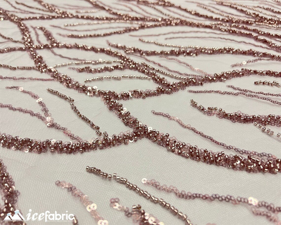 L22-488 // Beautiful rose gold beaded lace fabric with small leafs, offers couture lace fabric with beads and sequins, rosegold beaded lace fabric