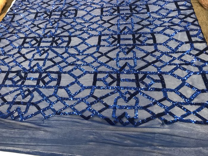 Royal Blue Elegant Design Embroidered 4 Way Stretch Sequin Fabric For Wedding Prom DressesICE FABRICSICE FABRICSRoyal Blue Elegant Design Embroidered 4 Way Stretch Sequin Fabric For Wedding Prom Dresses ICE FABRICS