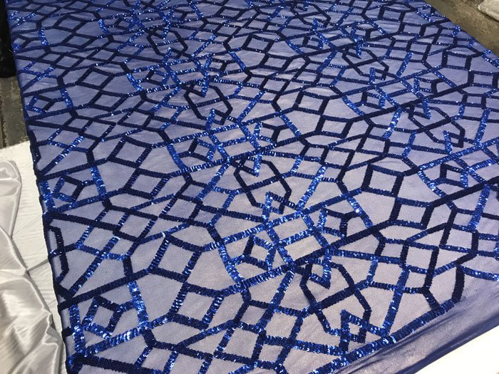 Royal Blue Elegant Design Embroidered 4 Way Stretch Sequin Fabric For Wedding Prom DressesICE FABRICSICE FABRICSRoyal Blue Elegant Design Embroidered 4 Way Stretch Sequin Fabric For Wedding Prom Dresses ICE FABRICS