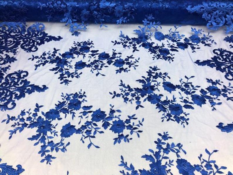 Royal Blue Floral Flower Mesh Lace Embroidery Design Fabric By The Yard For Tablecloths, Wedding Prom Dresses, Night gowns, Skirts, Runnersmesh fabricICEFABRICICE FABRICSRoyal Blue Floral Flower Mesh Lace Embroidery Design Fabric By The Yard For Tablecloths, Wedding Prom Dresses, Night gowns, Skirts, Runners ICEFABRIC