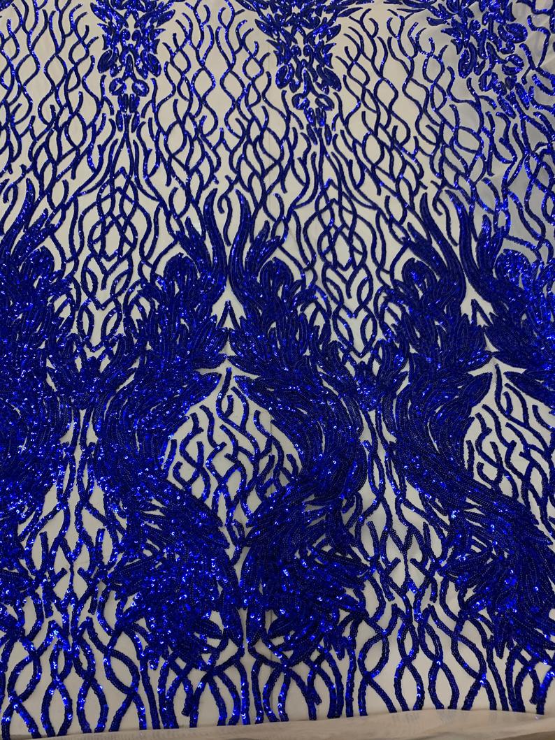 Royal Blue Iridescent on Nude Mesh 4 Way Stretch Sequin Fabric By The YardICEFABRICICE FABRICSRoyal Blue Iridescent on Nude Mesh 4 Way Stretch Sequin Fabric By The Yard ICEFABRIC