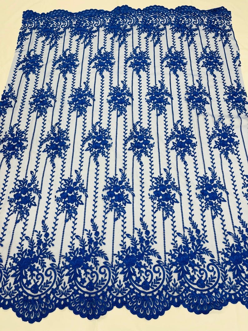 Royal Blue Lace Fabric _ Embroidered Floral Flowers Lace on Mesh FabricICE FABRICSICE FABRICSPer YardRoyal Blue Lace Fabric _ Embroidered Floral Flowers Lace on Mesh Fabric ICE FABRICS