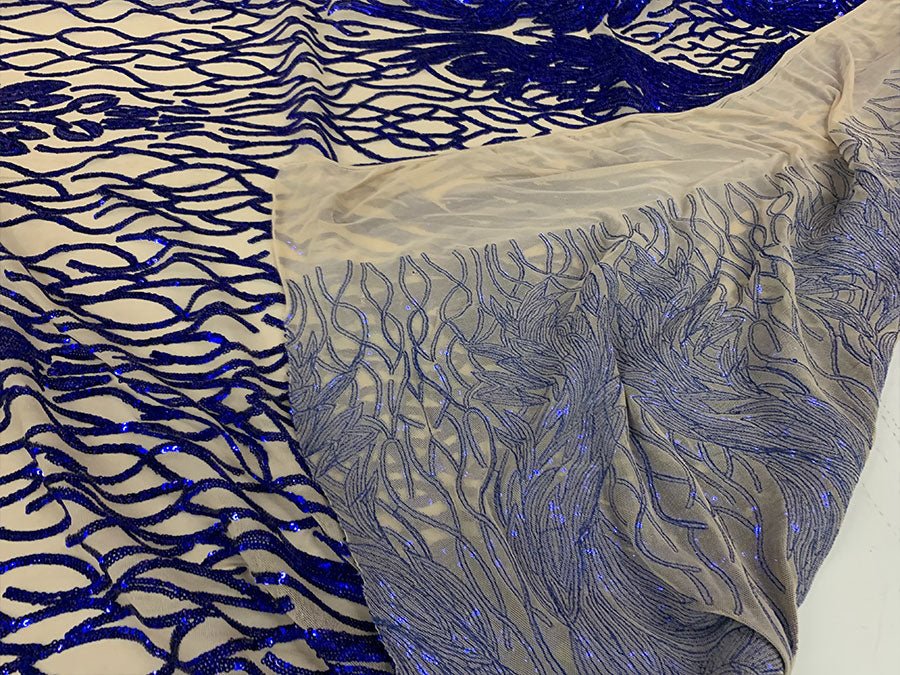 Sheer Diamond Dotted Fishnet Fabric- Denim Blue Q1236 DNM