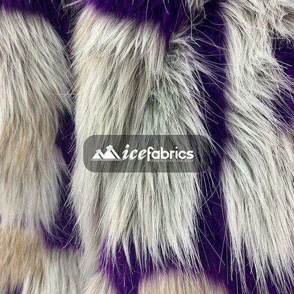 Rectangular Design Purple Long Pile Faux Fur Fabric Rectangular Design Purple Long Pile Faux Fur Fabric