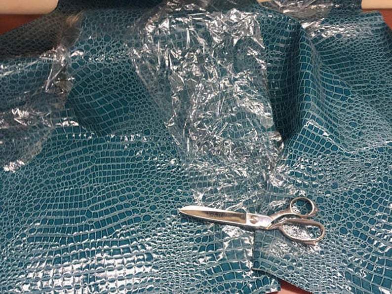 Shiny Crocodile Embossed Faux Leather Vinyl Fabric Upholstery By The Yard For Frames, Pillows, Headboards, Purses, ShoeICEFABRICICE FABRICSTurquoiseShiny Crocodile Embossed Faux Leather Vinyl Fabric Upholstery By The Yard For Frames, Pillows, Headboards, Purses, Shoe ICEFABRIC