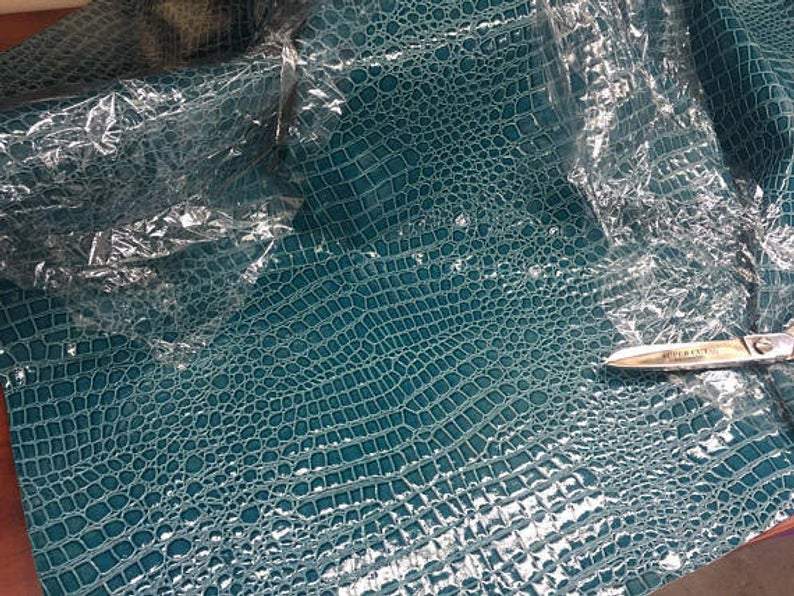 Shiny Crocodile Embossed Faux Leather Vinyl Fabric Upholstery By The Yard For Frames, Pillows, Headboards, Purses, ShoeICEFABRICICE FABRICSTurquoiseShiny Crocodile Embossed Faux Leather Vinyl Fabric Upholstery By The Yard For Frames, Pillows, Headboards, Purses, Shoe ICEFABRIC
