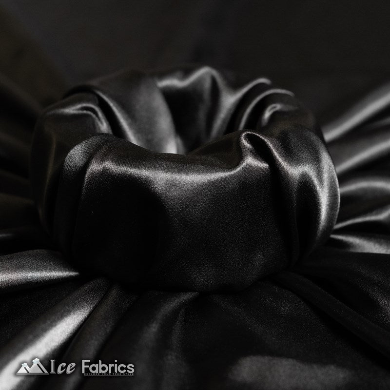 Silky Black Charmeuse Stretch Satin Fabric | Fashion FabricICE FABRICSICE FABRICSBy The Yard (60" Wide)Silky Black Charmeuse Stretch Satin Fabric | Fashion Fabric