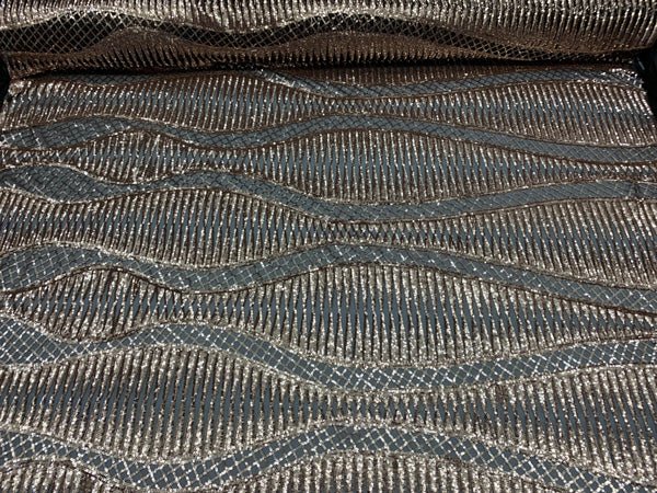Snake Design Bronze Spandex 4 Way Geometric Embroidered Stretch Sequin On A Black Mesh Lace FabricICEFABRICICE FABRICSBlack1/2Snake Design Bronze Spandex 4 Way Geometric Embroidered Stretch Sequin On A Black Mesh Lace Fabric ICEFABRIC