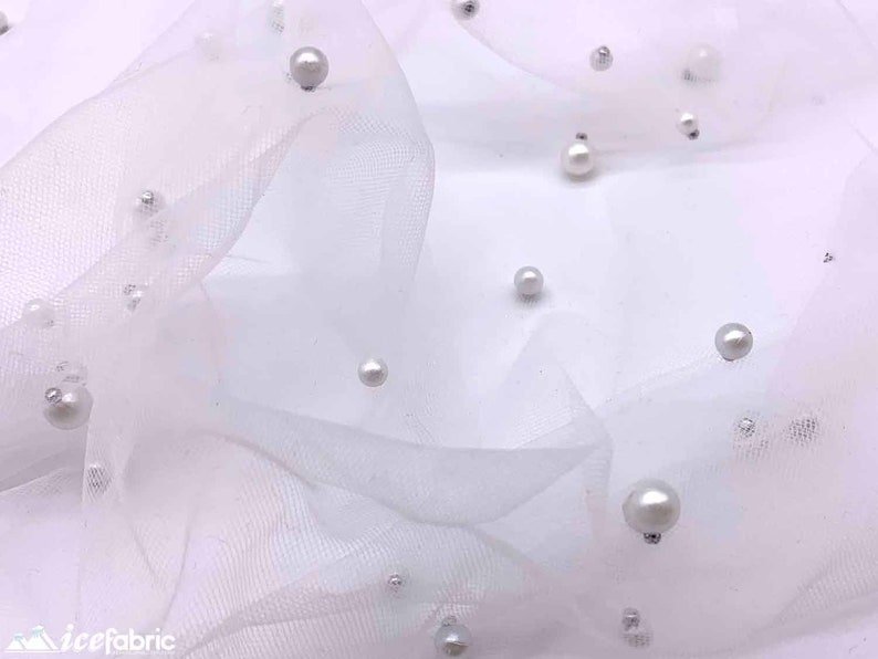 Snow White Pearls Lace Beaded Fabric on Tulle for Bridal FabricICE FABRICSICE FABRICSBy The YardSnow White Pearls Lace Beaded Fabric on Tulle for Bridal Fabric ICE FABRICS