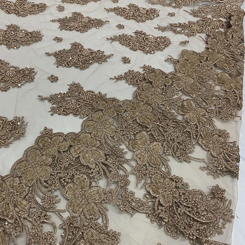 Taupe Beaded Fabric _ Lace Floral embroidered fabric _ Bridal FabricICEFABRICICE FABRICSTaupePer Yard (36 Inches)Taupe Beaded Fabric _ Lace Floral embroidered fabric _ Bridal Fabric ICEFABRIC