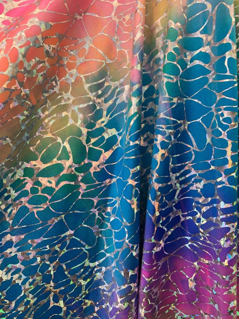 Tie Dye Metallic Print Poly Spandex Swimsuit Fabric by The YardSpandex FabricICEFABRICICE FABRICSTie Dye Metallic Print Poly Spandex Swimsuit Fabric by The Yard ICEFABRIC