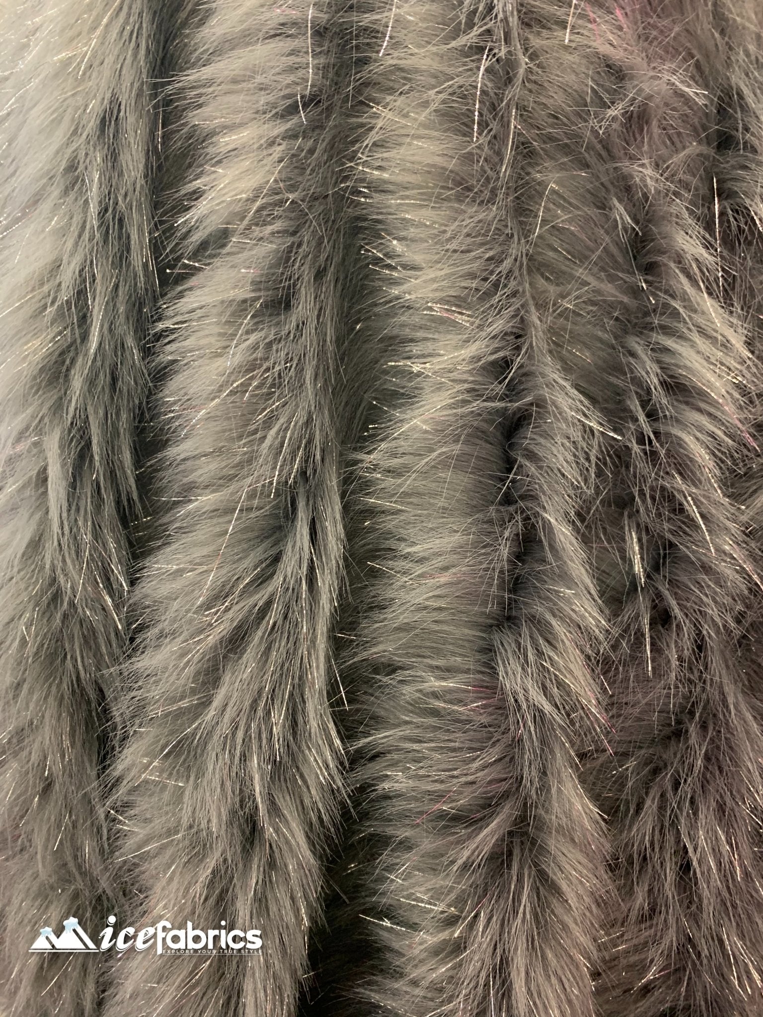 Tinsel Long Pile Mongolian Faux Fur Fabric By The Yard Fashion FabricICEFABRICICE FABRICSGrayBy The Yard (60 inches Wide)Tinsel Long Pile Mongolian Faux Fur Fabric By The Yard Fashion Fabric ICEFABRIC