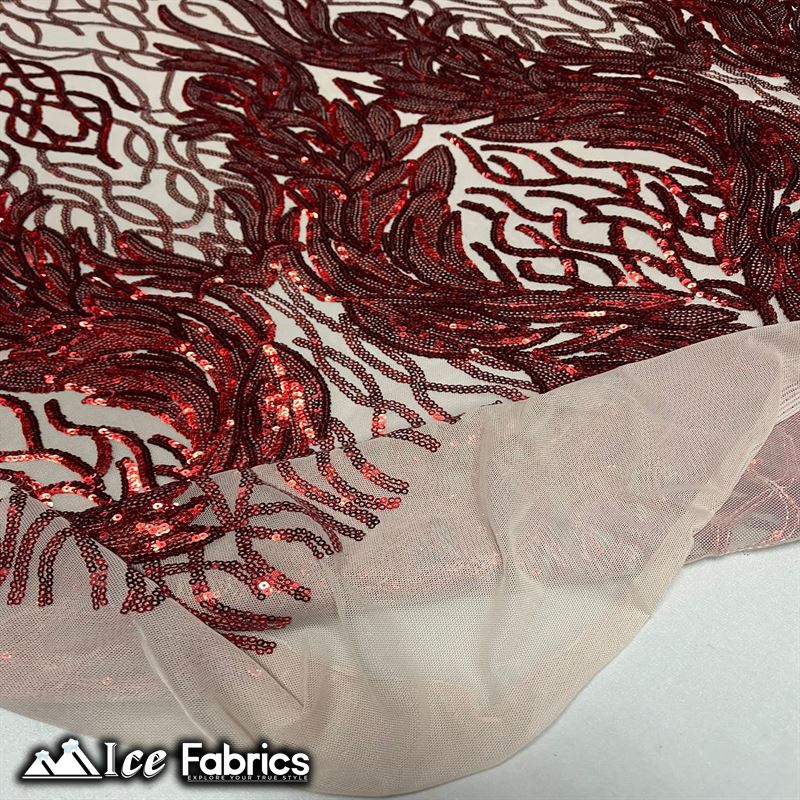 Tree Design Embroidery Stretch Sequin Fabric / Spandex MeshICE FABRICSICE FABRICSBy The Yard (56" Wide)Red on NudeTree Design Embroidery Stretch Sequin Fabric / Spandex Mesh ICE FABRICS