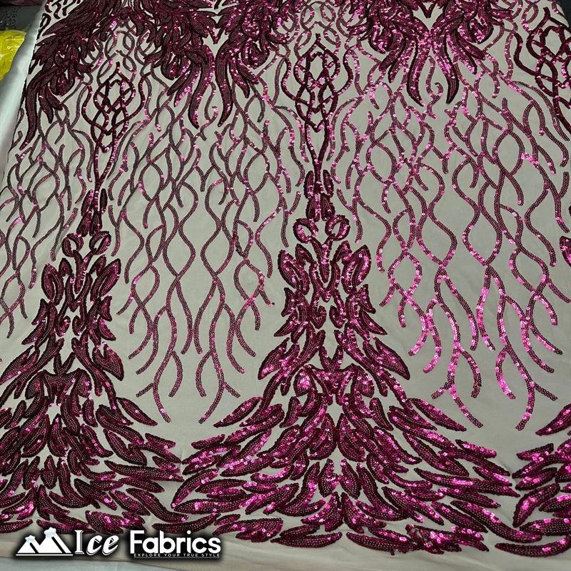 Tree Design Embroidery Stretch Sequin Fabric / Spandex MeshICE FABRICSICE FABRICSBy The Yard (56" Wide)Fuchsia on NudeTree Design Embroidery Stretch Sequin Fabric / Spandex Mesh ICE FABRICS