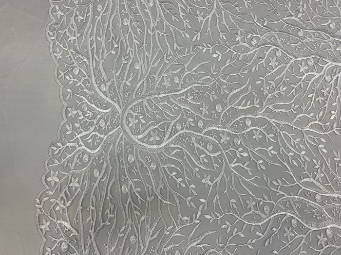 Tree Design Floral Embroidered Mesh Lace Fabric Sold By The YardICEFABRICICE FABRICSWhiteTree Design Floral Embroidered Mesh Lace Fabric Sold By The Yard ICEFABRIC